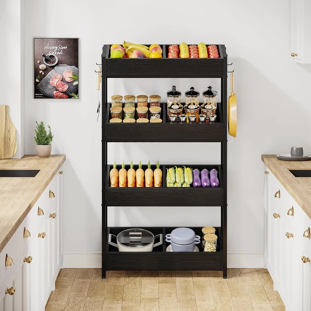 Alt view image 2 of 6 - Fruit and Vegetable Basket Stand Rack,4-Tier Produce Shelf Black