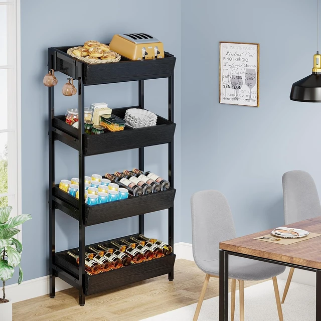 Alt view image 3 of 6 - Fruit and Vegetable Basket Stand Rack,4-Tier Produce Shelf Black