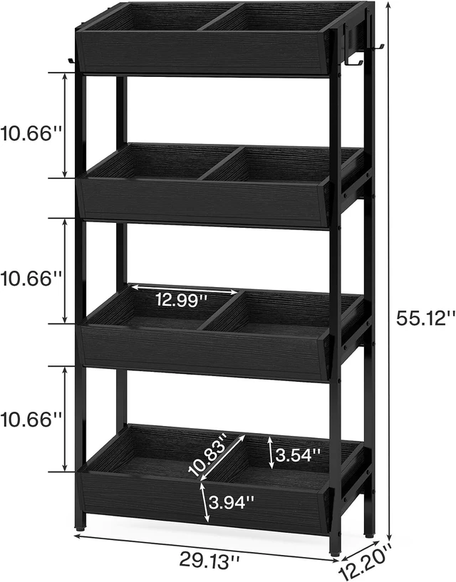 Alt view image 6 of 6 - Fruit and Vegetable Basket Stand Rack,4-Tier Produce Shelf Black