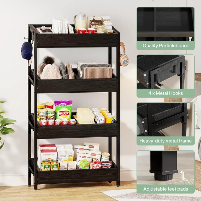 Alt view image 5 of 6 - Fruit and Vegetable Basket Stand Rack,4-Tier Produce Shelf Black