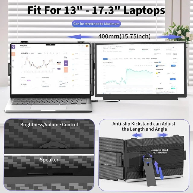 Alt view image 6 of 7 - Laptop Screen Extender 15.6 Inch, FHD 1080P IPS Portable Travel Dual Monitor, Slim 0.27'', Plug ang Play Detachable Extended Monitor for 13-17.3'' Laptops, Compatible with Mac,Wins, Android,Chrome