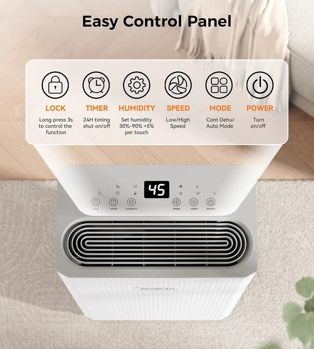Alt view image 3 of 7 - 2500 Sq.Ft Max 32 Pints Dehumidifier for Basement with Drain Hose