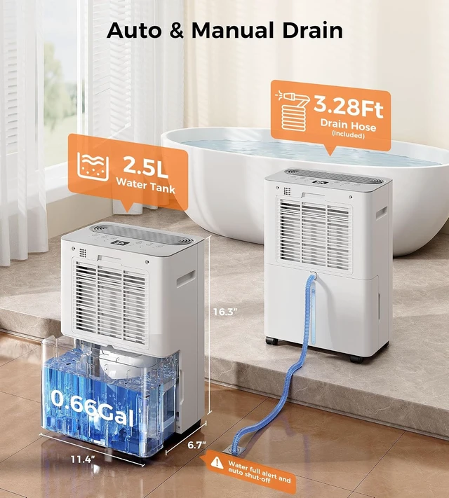 Alt view image 4 of 7 - 2500 Sq.Ft Max 32 Pints Dehumidifier for Basement with Drain Hose