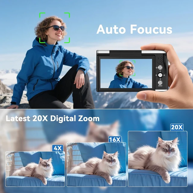 Alt view image 5 of 7 - 8K Digital Camera for Photography with WiFi 96MP Autofocus Vlogging Camera for YouTube Video 3.5'' 180°Flip Screen 20X Zoom Anti-Shake Compact Point and Shoot Cameras for Beginner Creator with SD Card