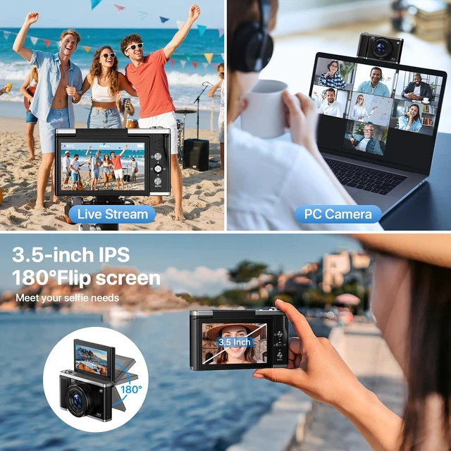 Alt view image 6 of 7 - 8K Digital Camera for Photography with WiFi 96MP Autofocus Vlogging Camera for YouTube Video 3.5'' 180°Flip Screen 20X Zoom Anti-Shake Compact Point and Shoot Cameras for Beginner Creator with SD Card