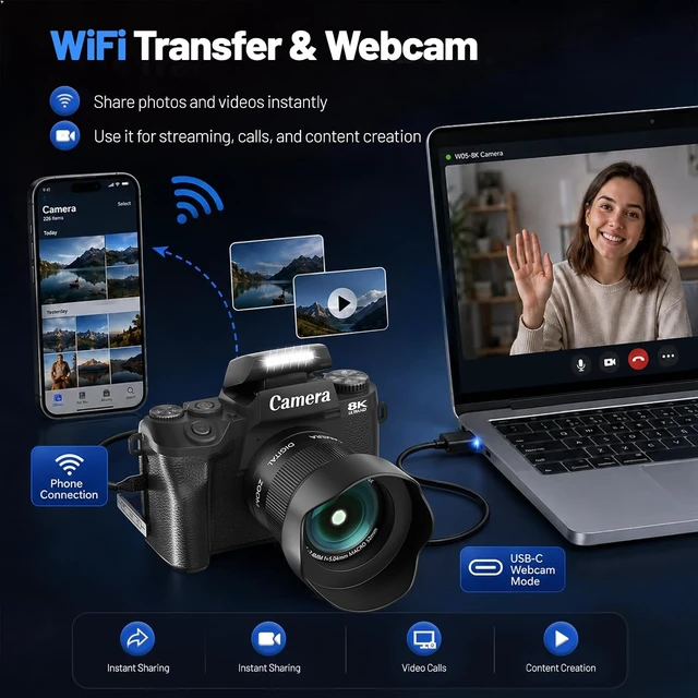 Alt view image 7 of 7 - Cameras for Photography, 64MP Dual Lens Vlogging Camera & 32GB Card (Black)