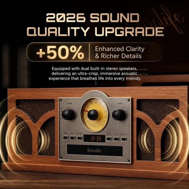 Alt view image 3 of 7 - ® 10-in-1 Record Player with Speakers and Bluetooth-Mahogany