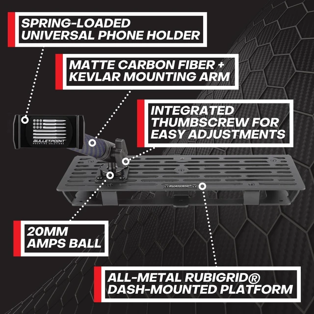 Alt view image 5 of 7 - RubiGrid Metal Dash Mount Phone Holder Multi-Device Mount Compatible with 2023+ Ford Super Duty (Spring-Loaded)