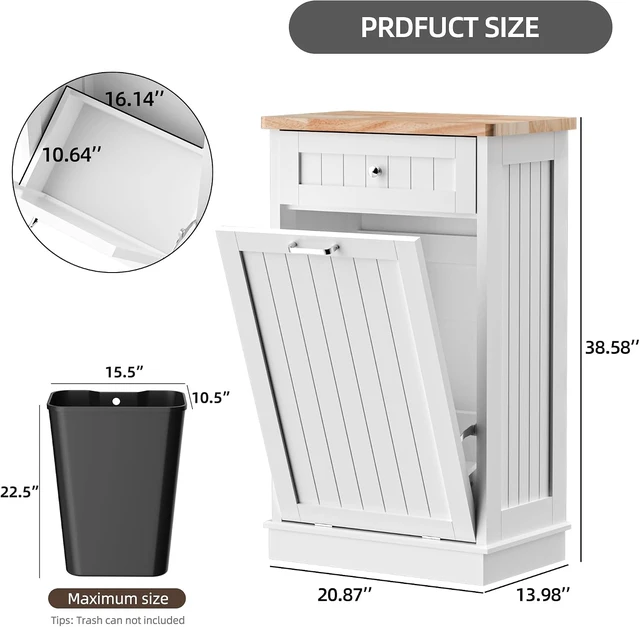 Alt view image 2 of 7 - 13 Gallons Tilt Out Trash Cabinet,for Kitchen Living Room, White