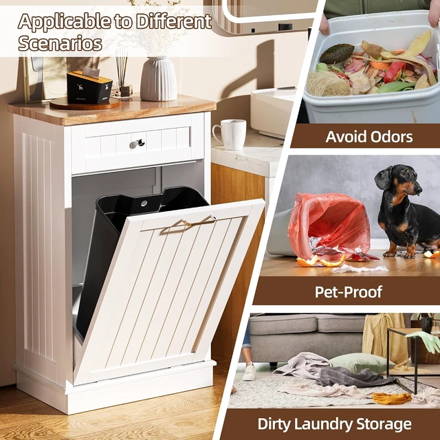 Alt view image 3 of 7 - 13 Gallons Tilt Out Trash Cabinet,for Kitchen Living Room, White