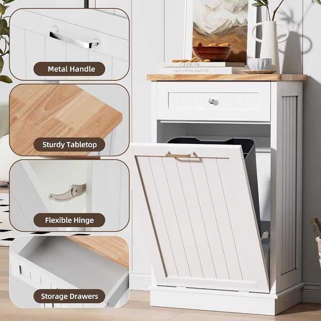 Alt view image 4 of 7 - 13 Gallons Tilt Out Trash Cabinet,for Kitchen Living Room, White