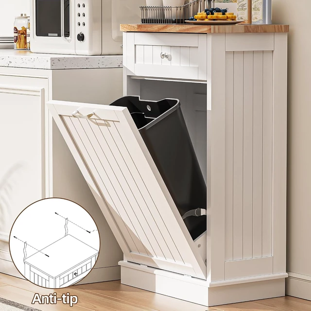 Alt view image 6 of 7 - 13 Gallons Tilt Out Trash Cabinet,for Kitchen Living Room, White