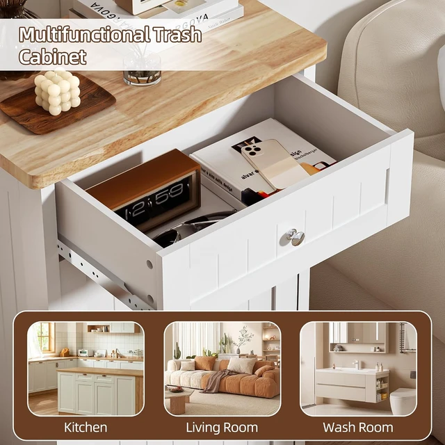 Alt view image 5 of 7 - 13 Gallons Tilt Out Trash Cabinet,for Kitchen Living Room, White
