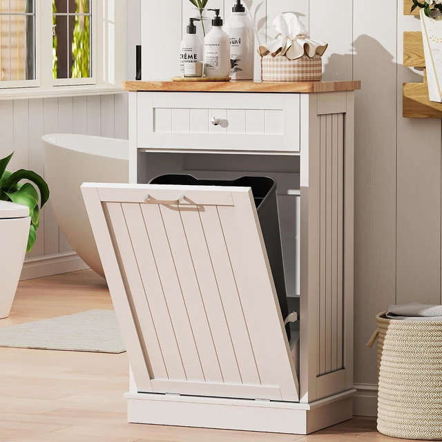 Alt view image 7 of 7 - 13 Gallons Tilt Out Trash Cabinet,for Kitchen Living Room, White