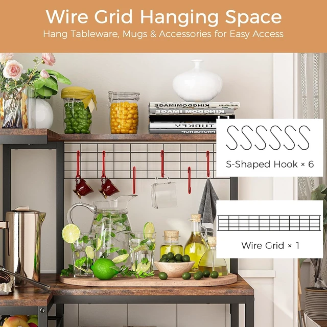 Alt view image 6 of 7 - 4-Tier L-Shaped Baker's Rack with Power Outlet, Corner Coffee Bar, Brown