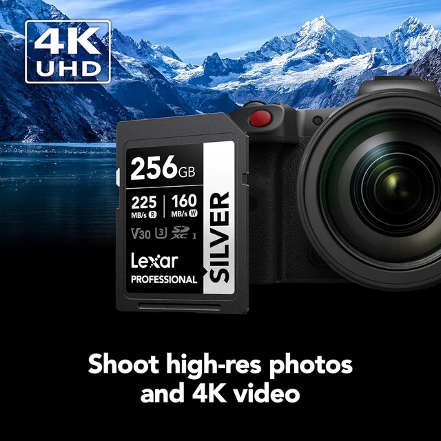 Alt view image 4 of 7 - 256GB Silver SD Memory Card, 225MB/s Read, 4K, V30, U3, UHS-I