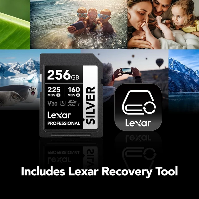 Alt view image 7 of 7 - 256GB Silver SD Memory Card, 225MB/s Read, 4K, V30, U3, UHS-I