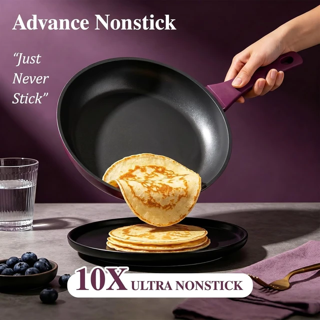 Alt view image 2 of 7 - Pots and Pans Set Nonstick, 31-Piece Induction Cookware & Bakeware Set with Frying Pans, Saucepans, Casserole, Steamer, Baking Set & Utensils, PFAS-Free Kitchen Starter Set (Purple)