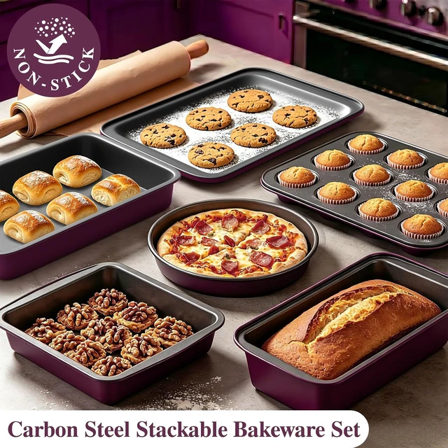 Alt view image 7 of 7 - Pots and Pans Set Nonstick, 31-Piece Induction Cookware & Bakeware Set with Frying Pans, Saucepans, Casserole, Steamer, Baking Set & Utensils, PFAS-Free Kitchen Starter Set (Purple)