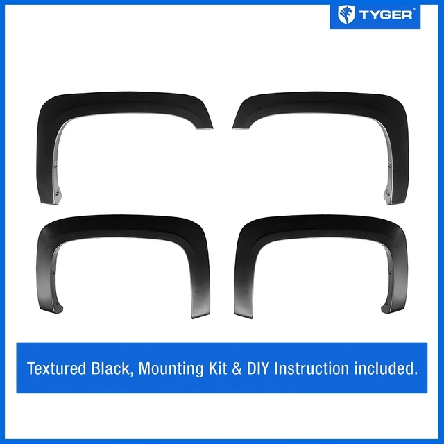 Alt view image 3 of 7 - Fender Flare Compatible with 2007-2013 Chevy Silverado 1500 2500 3500HD (Not Fit 07 Classic) 6.5' & 8' Bed, Fine-Textured Black Paintable Factory Style 4pc