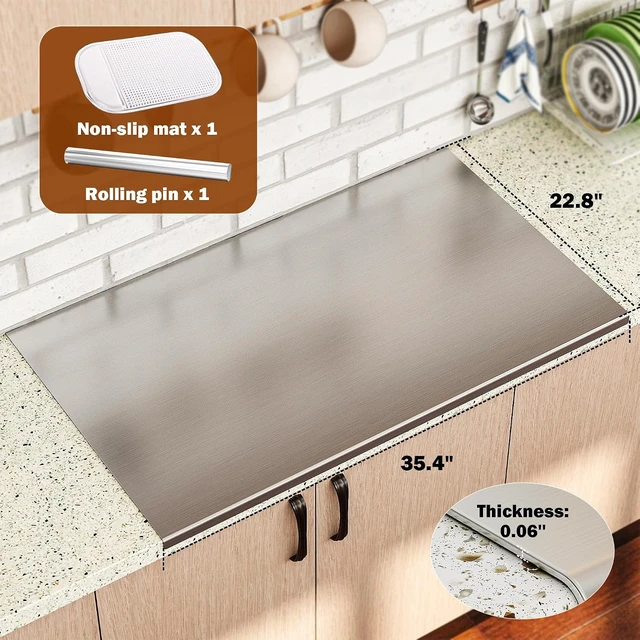 Alt view image 3 of 7 - Large Cutting Board 35.4" L X 22.8" W Stainless Steel Cutting Board with Lip Kneading Board Metal Baking Board Non Stick Board with Rolling Pin for Meat Fruits Vegetables Bread and Baking