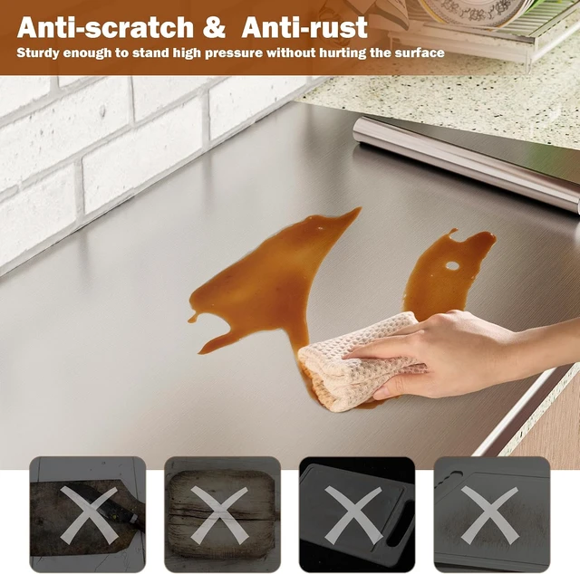 Alt view image 4 of 7 - Large Cutting Board 35.4" L X 22.8" W Stainless Steel Cutting Board with Lip Kneading Board Metal Baking Board Non Stick Board with Rolling Pin for Meat Fruits Vegetables Bread and Baking