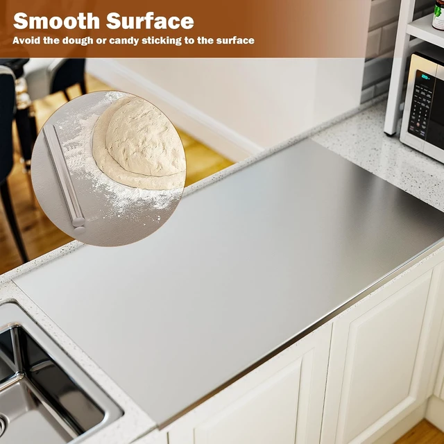 Alt view image 7 of 7 - Large Cutting Board 35.4" L X 22.8" W Stainless Steel Cutting Board with Lip Kneading Board Metal Baking Board Non Stick Board with Rolling Pin for Meat Fruits Vegetables Bread and Baking