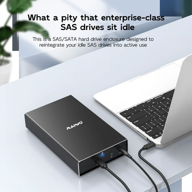 Alt view image 2 of 7 - SAS Enclosure, USB3.1 SFF-8482 SAS Hard Drive Enclosure with 12V/3A Power Adapter Support 2.5/3.5 inch SSD HDD, 24TB Storage Expansion, Plug and Play