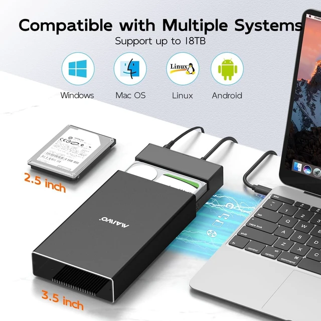 Alt view image 5 of 7 - SAS Enclosure, USB3.1 SFF-8482 SAS Hard Drive Enclosure with 12V/3A Power Adapter Support 2.5/3.5 inch SSD HDD, 24TB Storage Expansion, Plug and Play