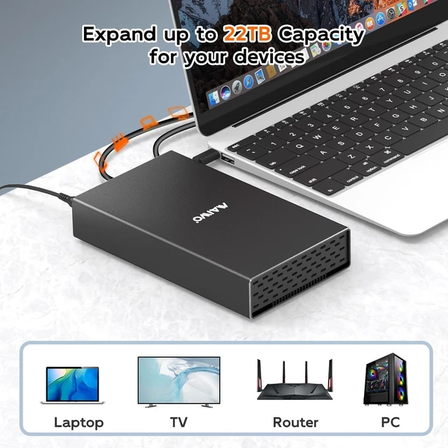 Alt view image 6 of 7 - SAS Enclosure, USB3.1 SFF-8482 SAS Hard Drive Enclosure with 12V/3A Power Adapter Support 2.5/3.5 inch SSD HDD, 24TB Storage Expansion, Plug and Play