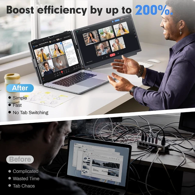 Alt view image 6 of 7 - Upgraded Laptop Screen Extender, 15.6Ultra-Thin Dual Portable Monitor with 1080P FHD IPS, Detachable & 4-in-1 Modes, USB-C/HDMI Plug-Play Monitor Extender for Mac/Win/Android, Fits 13-17" Laptops
