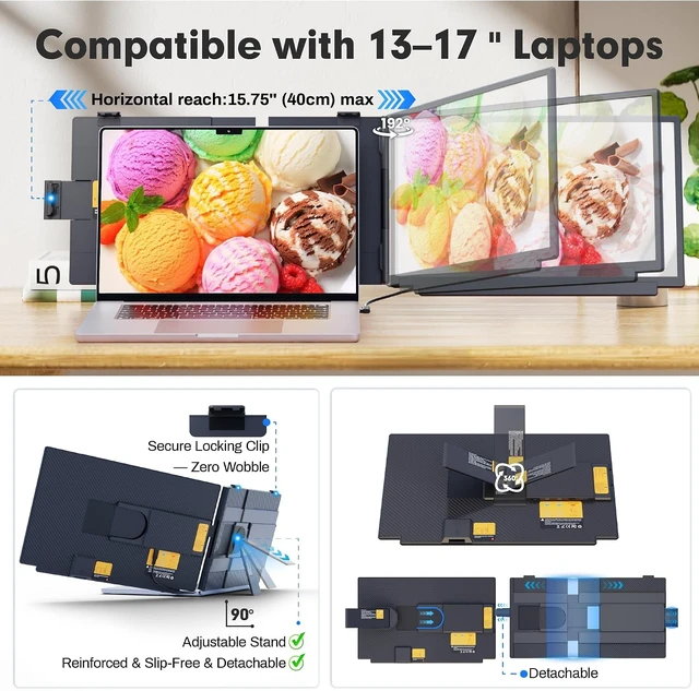 Alt view image 7 of 7 - Upgraded Laptop Screen Extender, 15.6Ultra-Thin Dual Portable Monitor with 1080P FHD IPS, Detachable & 4-in-1 Modes, USB-C/HDMI Plug-Play Monitor Extender for Mac/Win/Android, Fits 13-17" Laptops