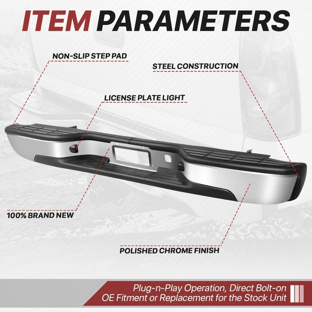 Alt view image 2 of 6 - Rear Step Bumper Fit 99-06 Chevy Silverado GMC Sierra 1500 2500