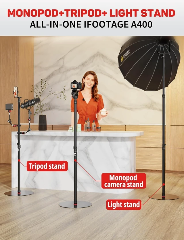 Alt view image 2 of 7 - A400 Round Base Monopod Light Stand 79" Aluminum