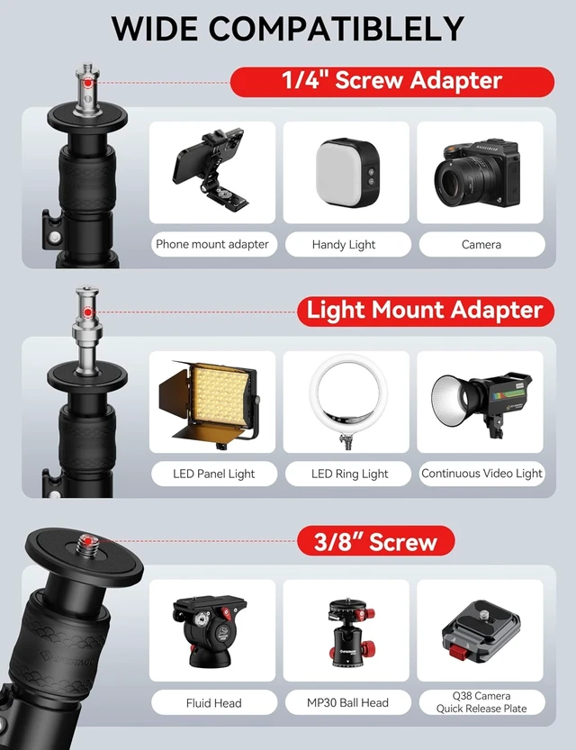 Alt view image 5 of 7 - A400 Round Base Monopod Light Stand 79" Aluminum