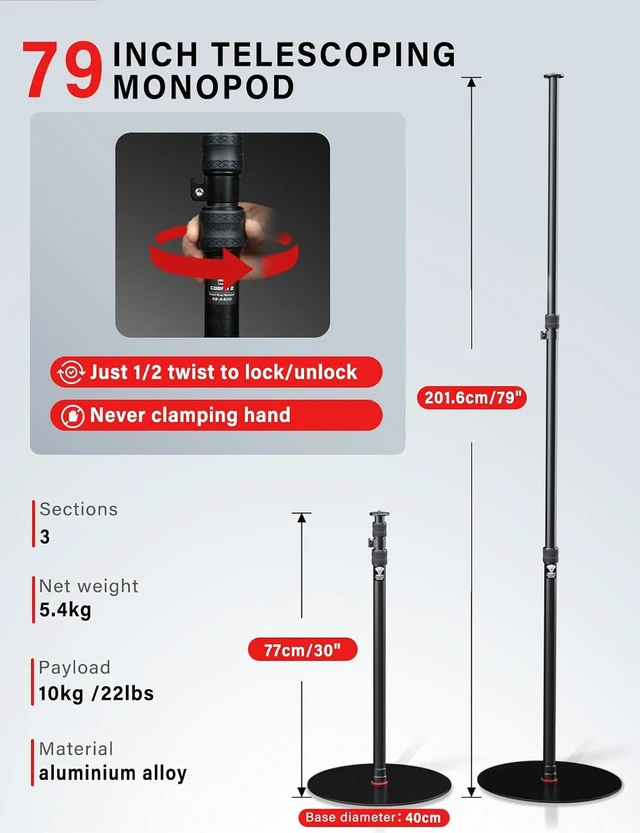 Alt view image 6 of 7 - A400 Round Base Monopod Light Stand 79" Aluminum