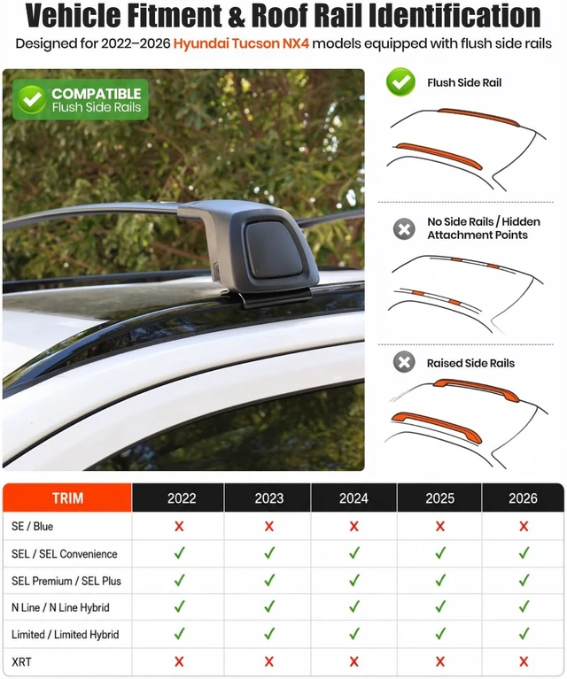 Alt view image 2 of 7 - Aluminum Roof Rack Cross Bars Fit for 2022-2026 Hyundai Tucson NX4