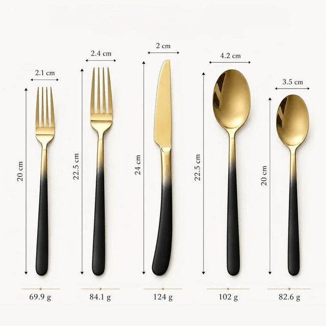 Alt view image 2 of 7 - Silverware Set for 4 Black Gold 20 Piece Fancy Flatware Set Stainless Steel