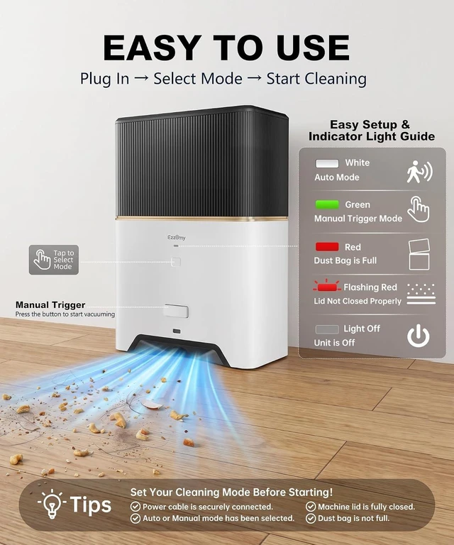 Alt view image 2 of 7 - Touchless Vacuum Dustpan, 26kPa Suction, Bagged, Auto/Manual Mode