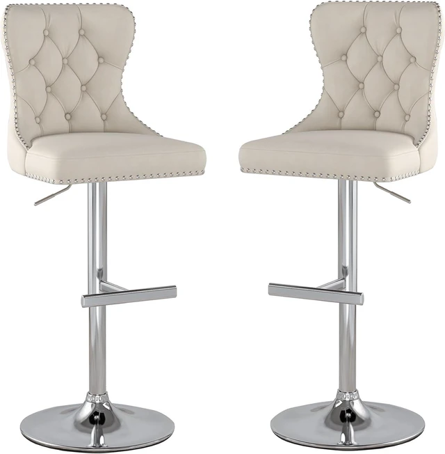 Main image of Swivel Bar Stools Set of 2, Velvet Height Adjustable Counter Chairs,Beige