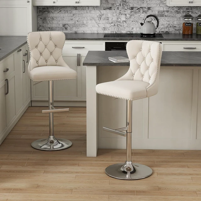 Alt view image 2 of 7 - Swivel Bar Stools Set of 2, Velvet Height Adjustable Counter Chairs,Beige