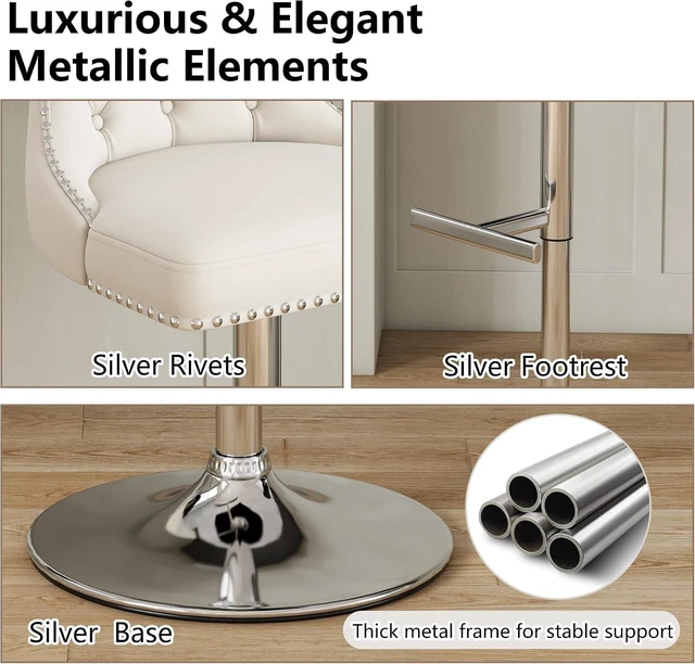 Alt view image 5 of 7 - Swivel Bar Stools Set of 2, Velvet Height Adjustable Counter Chairs,Beige