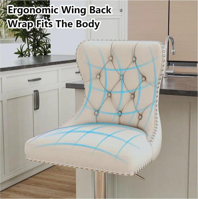 Alt view image 7 of 7 - Swivel Bar Stools Set of 2, Velvet Height Adjustable Counter Chairs,Beige