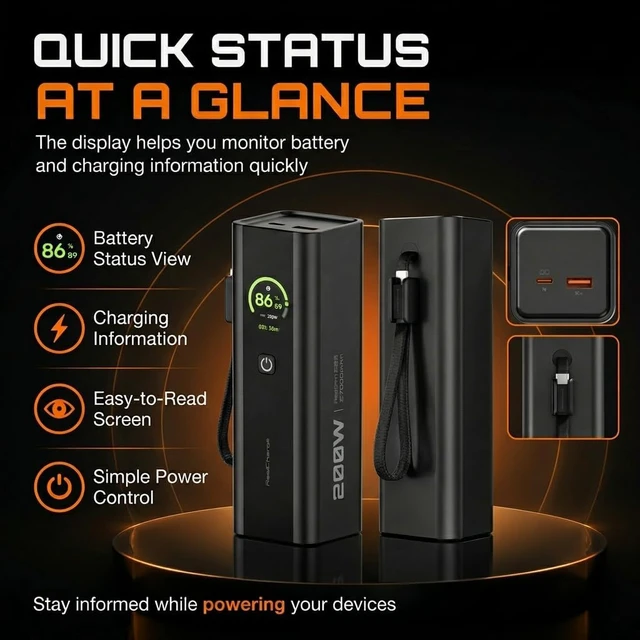 Alt view image 5 of 6 - ReelPro Portable Charger Power Bank 27000mAh, 200W Built In Cable
