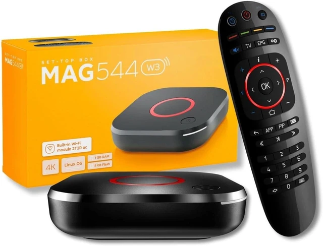 Main image of MAG544w3 TV Set-Top Box - 4K HDR TV Streaming Device with Amlogic S905Y4 Chipset, 1GB DDR4 RAM, 4GB Flash Memory, Dolby Digital Plus, Linux 4.9, Dual-Band WiFi, USB 2.0, HDMI Cable and Remote