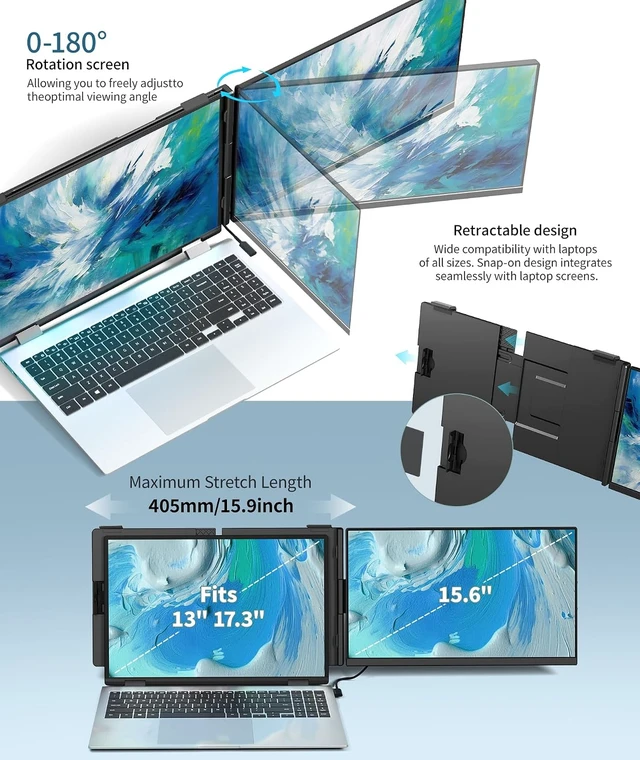 Alt view image 5 of 7 - Laptop Screen Extender - 15.6" FHD 1080P Portable Monitor for Laptop, Detachable & Plug and Play Dual Monitor Extender for 13"-17.3" Laptops, Compatible with Wins/Mac/Android/Chrome