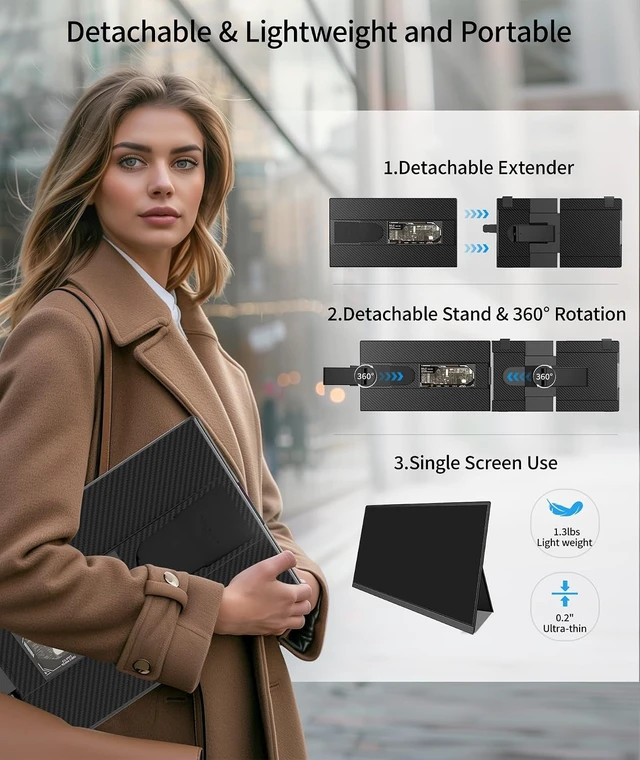 Alt view image 6 of 7 - Laptop Screen Extender - 15.6" FHD 1080P Portable Monitor for Laptop, Detachable & Plug and Play Dual Monitor Extender for 13"-17.3" Laptops, Compatible with Wins/Mac/Android/Chrome