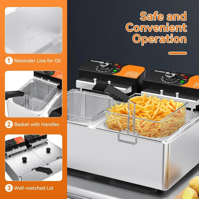 Alt view image 5 of 7 - Commercial Deep Fryer, 3400W Electric Countertop Fryer with Baskets