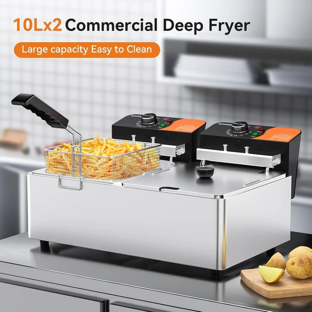 Alt view image 6 of 7 - Commercial Deep Fryer, 3400W Electric Countertop Fryer with Baskets