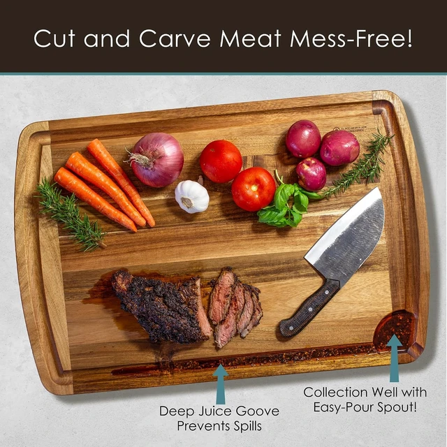 Alt view image 2 of 7 - Rock & Branch 30" x 20" Acacia Wood Extra Large Cutting Board, Stove Top Cover or Over the Sink Chopping Block, Noodle Board and Giant Charcuterie Serving Tray